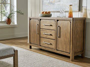 Cabalynn Counter Height Dining Table and 6 Barstools with Storage in Light Brown from Ashley - DMV Furniture
