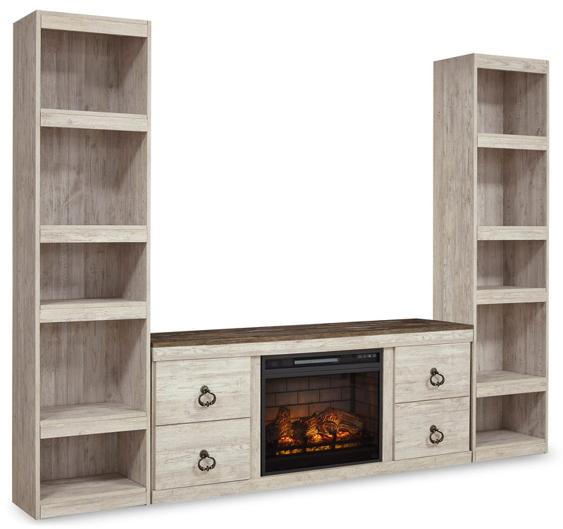 Willowton Whitewash 3-Piece Entertainment Center with Electric Fireplace -  Ashley - DMV Furniture