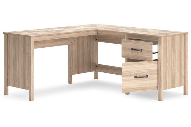 Battelle Tan 60" Home Office Desk with Return -  Ashley - DMV Furniture
