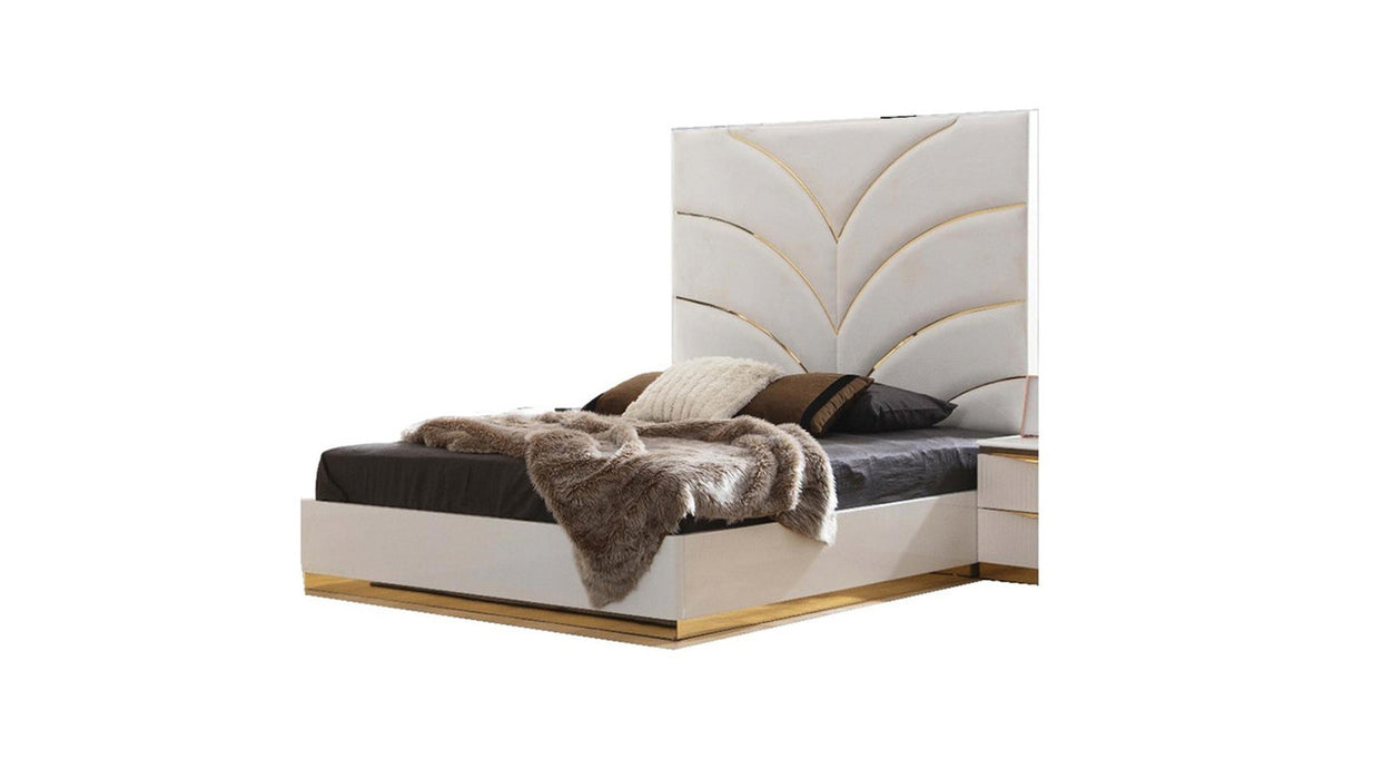 Laura Velvet Upholstered Bed in White