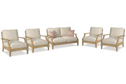 Clare View Beige Outdoor Loveseat and 4 Lounge Chairs -  Ashley - DMV Furniture