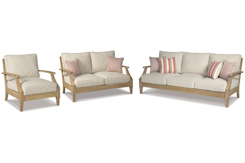 Clare View Beige Outdoor Sofa, Loveseat and Lounge Chair -  Ashley - DMV Furniture