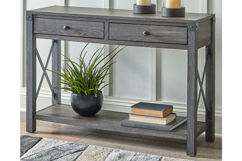 Freedan Grayish Brown Lift-top Coffee Table, 2 End Tables and Console -  Ashley - DMV Furniture