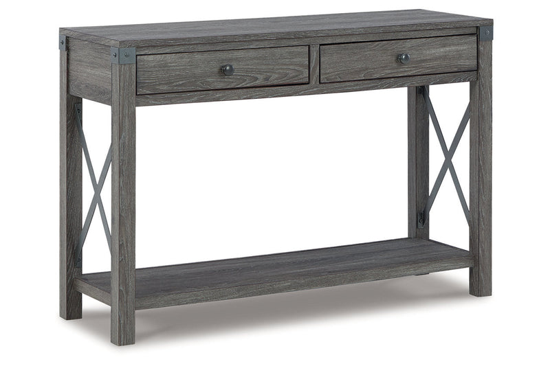 Freedan Grayish Brown Lift-top Coffee Table, 2 End Tables and Console -  Ashley - DMV Furniture