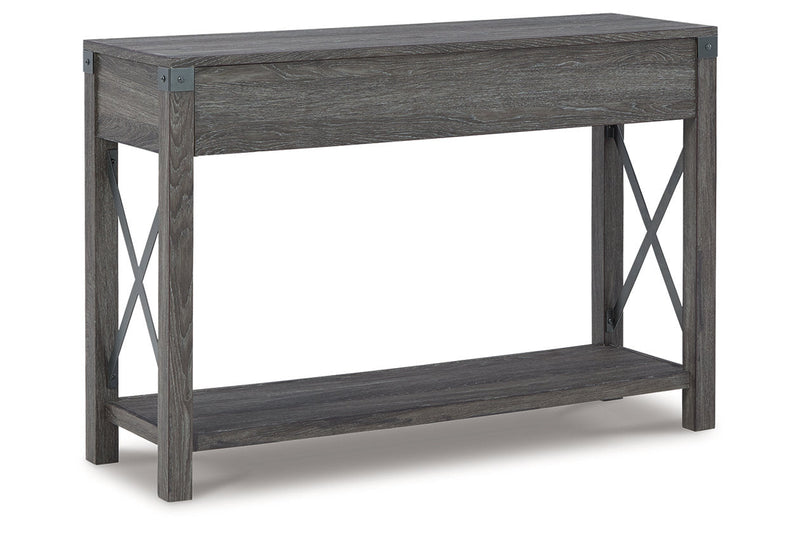 Freedan Grayish Brown Lift-top Coffee Table, 2 End Tables and Console -  Ashley - DMV Furniture