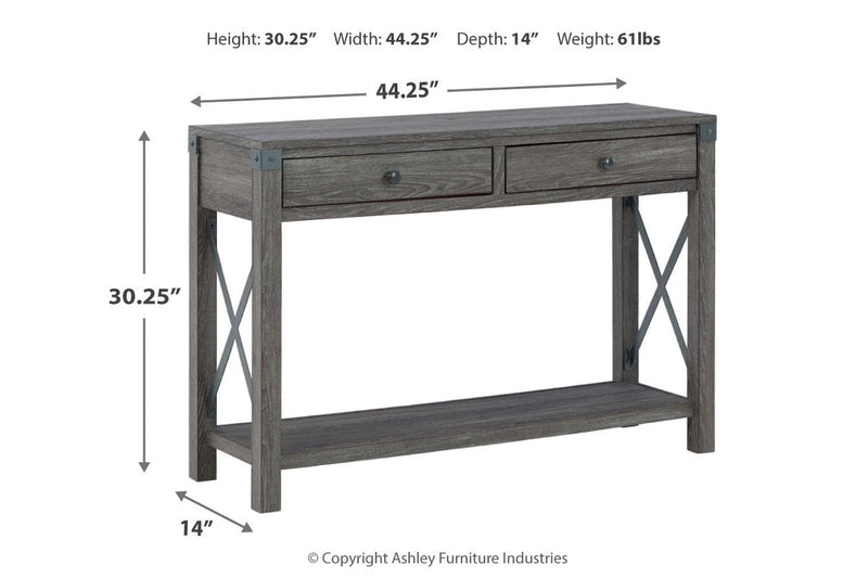 Freedan Grayish Brown Lift-top Coffee Table, 2 End Tables and Console -  Ashley - DMV Furniture