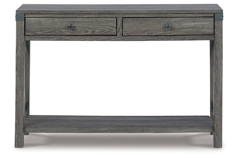 Freedan Grayish Brown Lift-top Coffee Table, 2 End Tables and Console -  Ashley - DMV Furniture