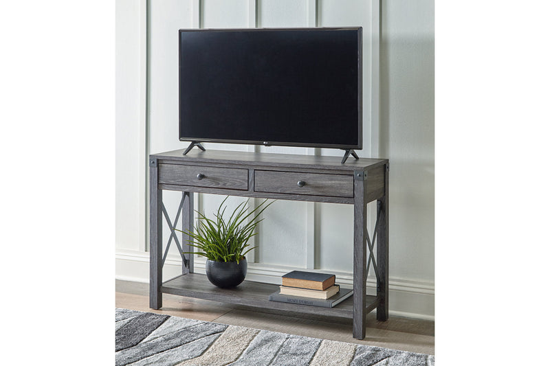 Freedan Grayish Brown Lift-top Coffee Table, 2 End Tables and Console -  Ashley - DMV Furniture
