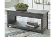 Freedan Grayish Brown Lift-top Coffee Table, 2 End Tables and Console -  Ashley - DMV Furniture
