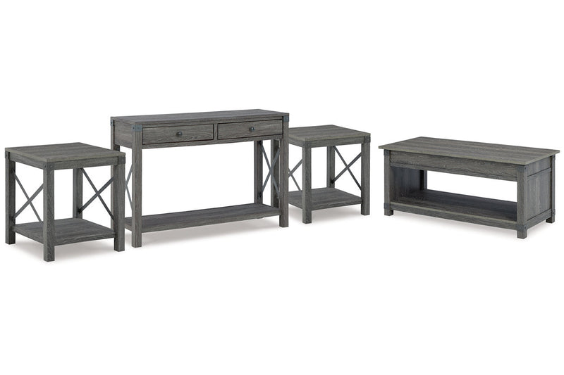 Freedan Grayish Brown Lift-top Coffee Table, 2 End Tables and Console -  Ashley - DMV Furniture