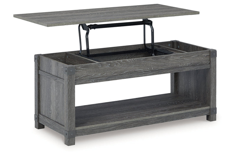 Freedan Grayish Brown Lift-top Coffee Table, 2 End Tables and Console -  Ashley - DMV Furniture
