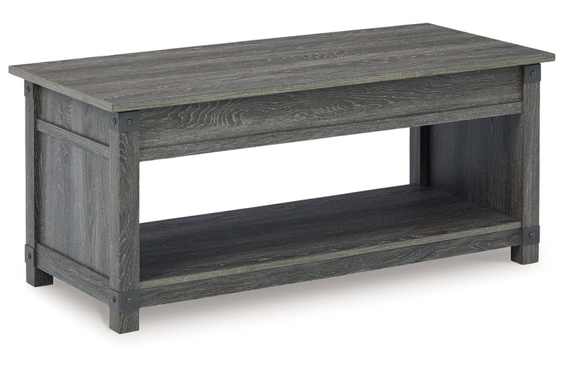 Freedan Grayish Brown Lift-top Coffee Table, 2 End Tables and Console -  Ashley - DMV Furniture