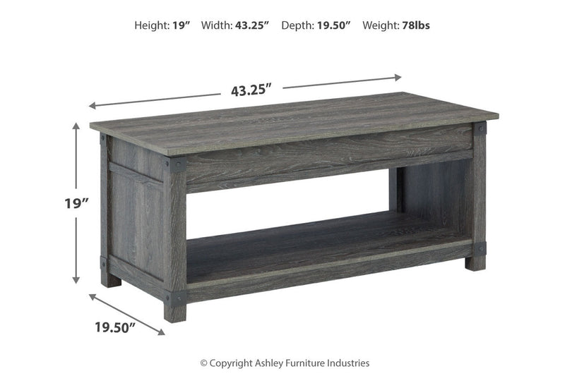 Freedan Grayish Brown Lift-top Coffee Table, 2 End Tables and Console -  Ashley - DMV Furniture