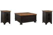 Valebeck Black/Brown Coffee Table and 2 Chairside End Tables -  Ashley - DMV Furniture