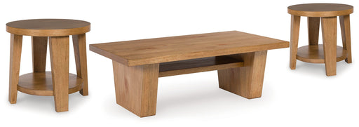 Kristiland Coffee Table with 2 End Tables in Light Brown from Ashley - DMV Furniture