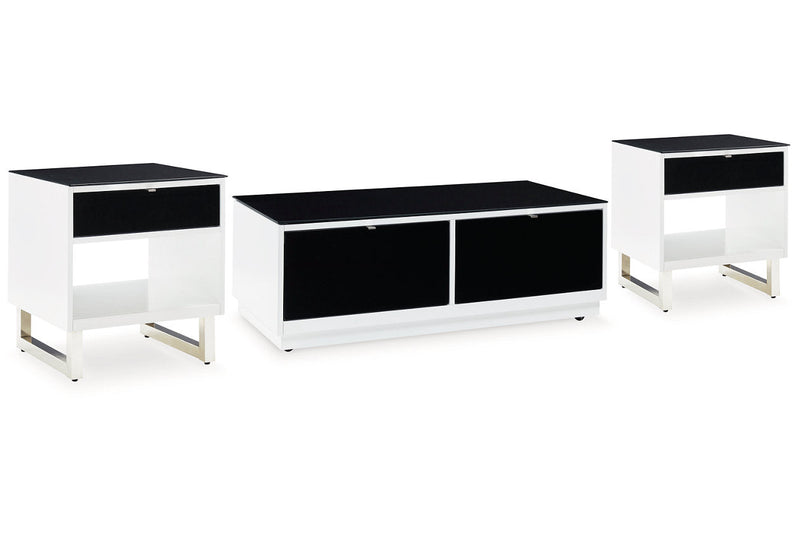 Gardoni White/Black Coffee Table and 2 End Tables -  Ashley - DMV Furniture
