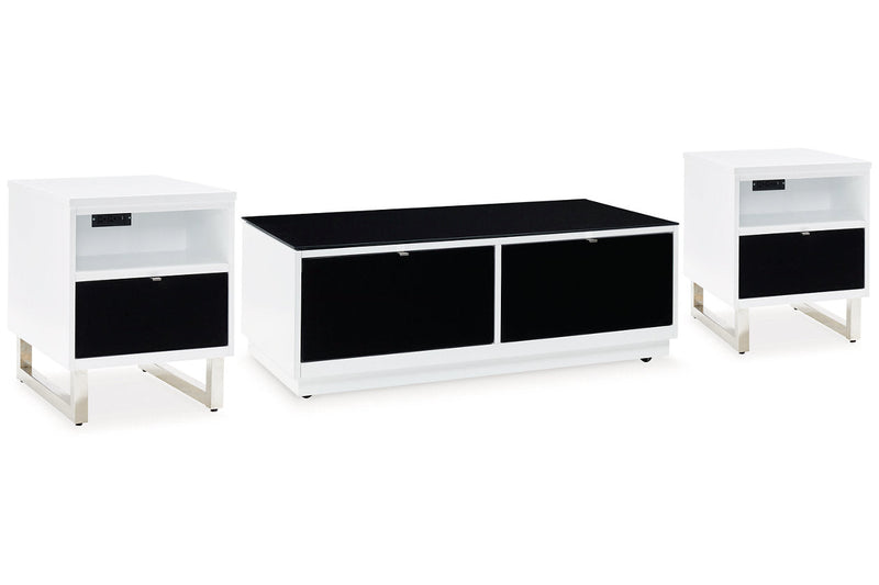 Gardoni White/Black Coffee Table and 2 Chairside End Tables -  Ashley - DMV Furniture