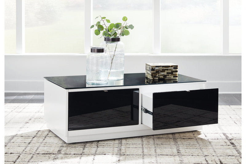 Gardoni White/Black Coffee Table and 2 Chairside End Tables -  Ashley - DMV Furniture