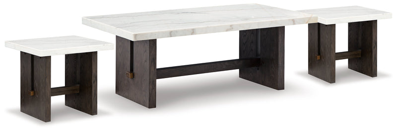 Burkhaus White/Dark Brown Coffee Table and 2 End Tables Set from Ashley - DMV Furniture