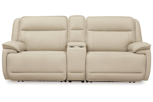Double Deal Almond 2-Piece Power Reclining Loveseat Sectional with Console -  Ashley - DMV Furniture