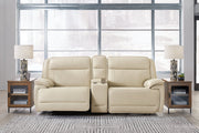 Double Deal Almond 2-Piece Power Reclining Loveseat Sectional with Console -  Ashley - DMV Furniture