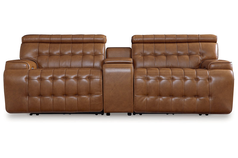 Temmpton Chocolate 3-Piece Power Reclining Sectional Loveseat with Console -  Ashley - DMV Furniture