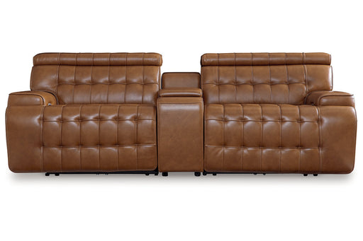 Temmpton Chocolate 3-Piece Power Reclining Sectional Loveseat with Console -  Ashley - DMV Furniture