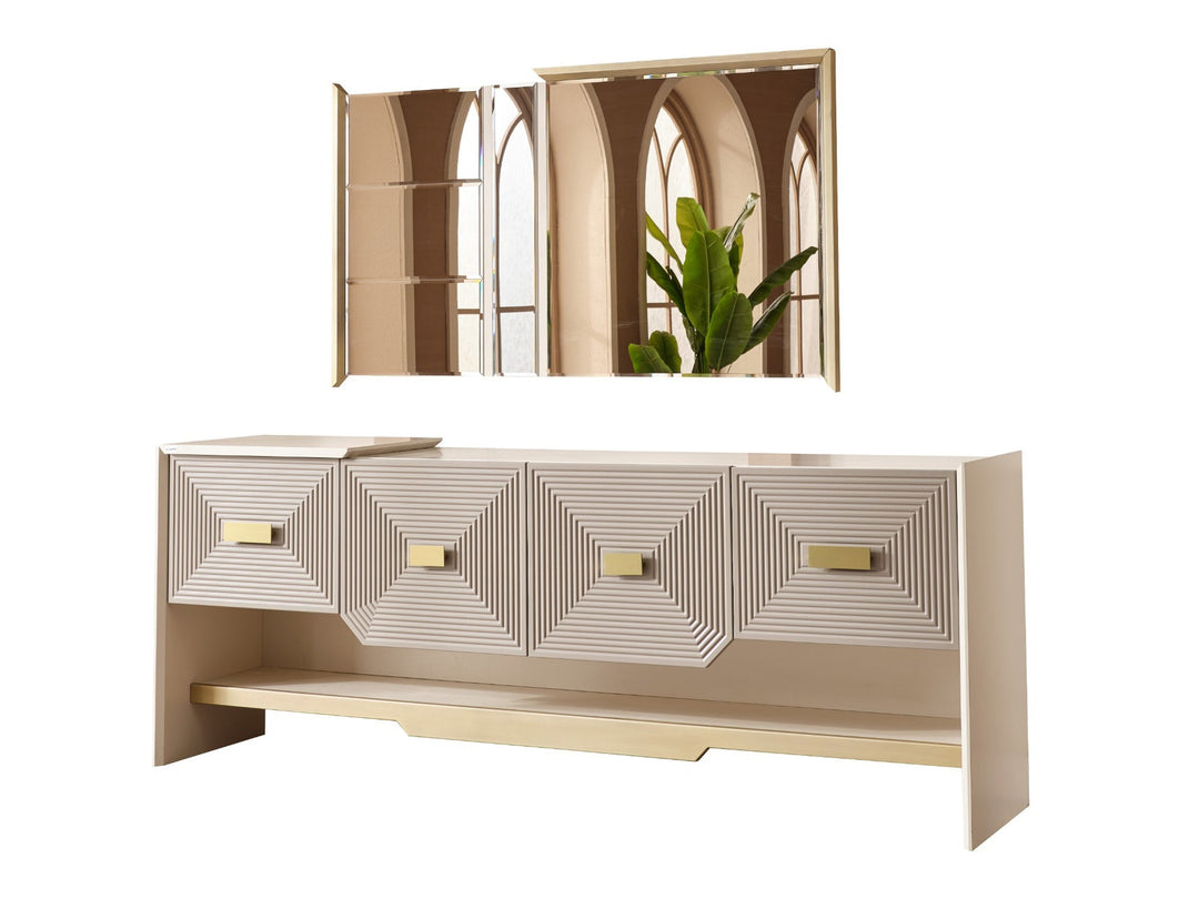 Urla 88.5" Wide 4 Door Buffet With Mirror