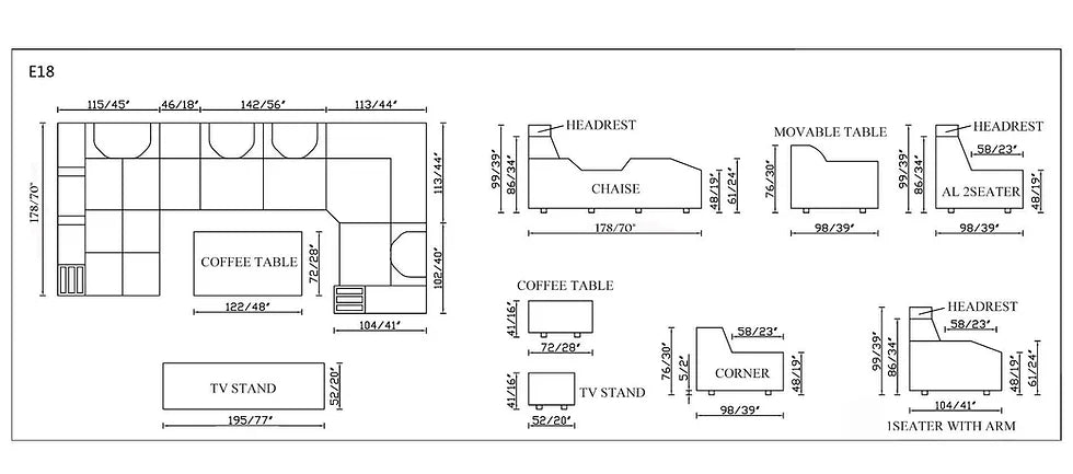 E-18 Black & White Sectional Set