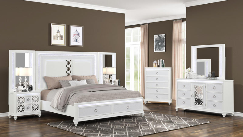 Abigale Queen 4 Pc Bedroom Set with Mirror Top Nightstand - Abigale Queen 4 Pc Bedroom Set with Mirror Top Nightstand