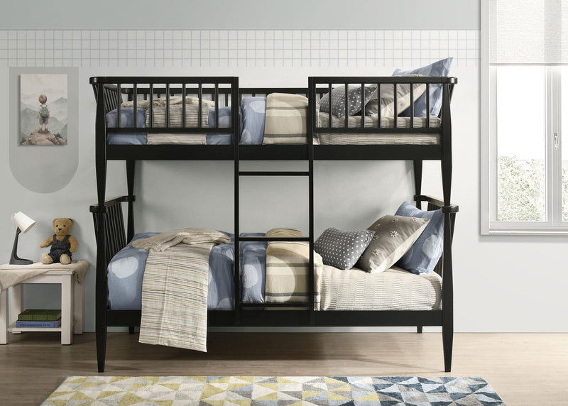 Abram Windsor Twin Over Twin Wood Bunk Bed with Ladder Black - 460061BLKT