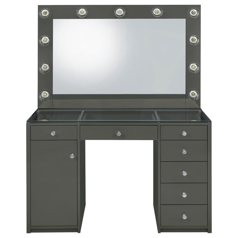 Acena 7-drawer Vanity Set with Lighting Grey High Gloss - 931145