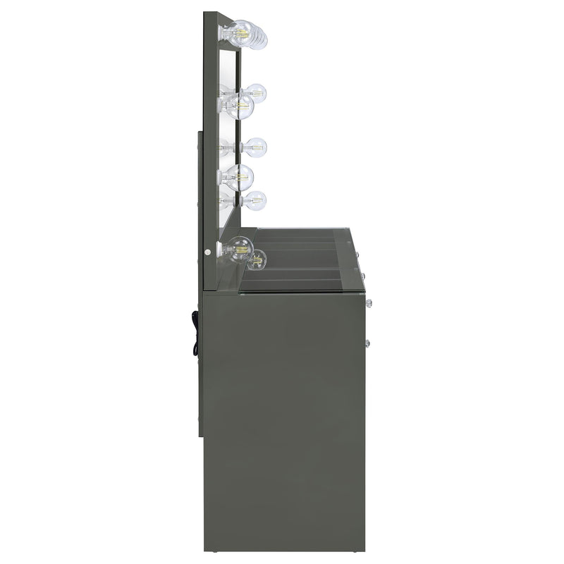 Acena 7-drawer Vanity Set with Lighting Grey High Gloss - 931145