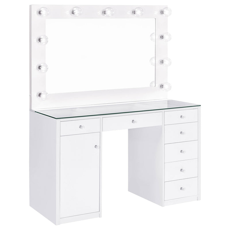 Acena 7-drawer Vanity Set with Lighting White High Gloss - 931143