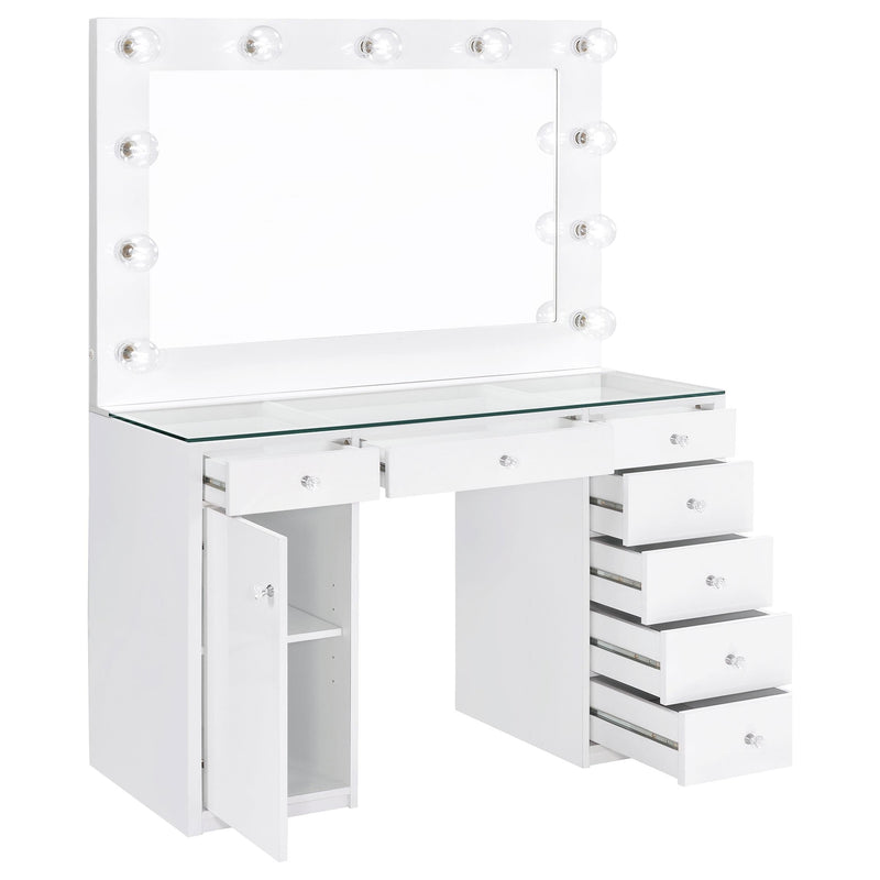 Acena 7-drawer Vanity Set with Lighting White High Gloss - 931143