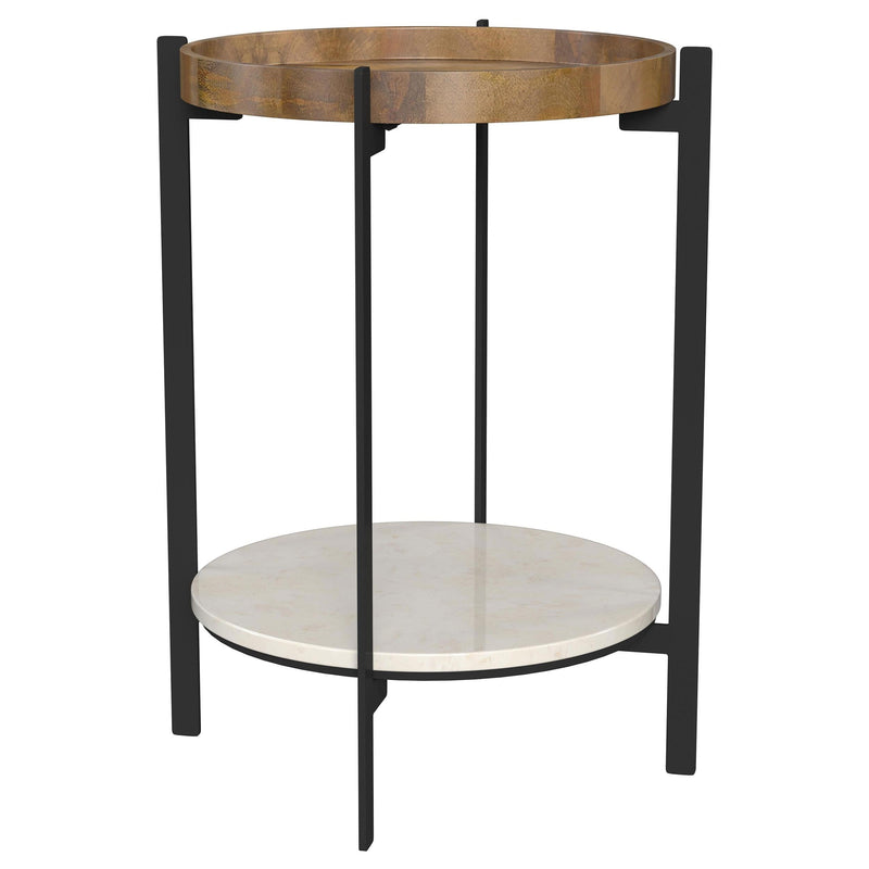 Adhvik Round End Side Table Marble Shelf Natural and Black - 931218