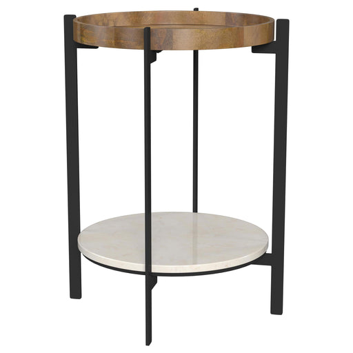 Adhvik Round End Side Table Marble Shelf Natural and Black - 931218