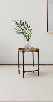 Adhvik Round End Side Table Marble Shelf Natural and Black - 931218