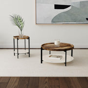 Adhvik Round End Side Table Marble Shelf Natural and Black - 931218