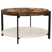 Adhvik Round Wood Top Marble Shelf Coffee Table Natural - 721888