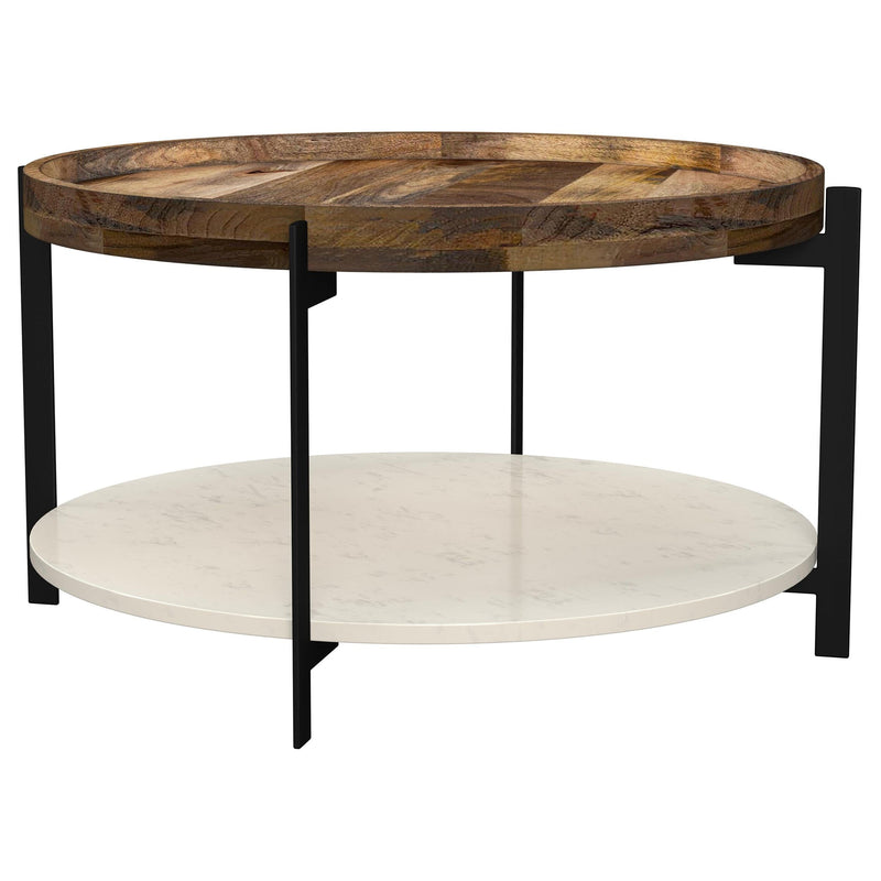 Adhvik Round Wood Top Marble Shelf Coffee Table Natural - 721888