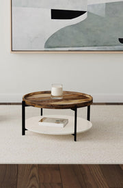 Adhvik Round Wood Top Marble Shelf Coffee Table Natural - 721888