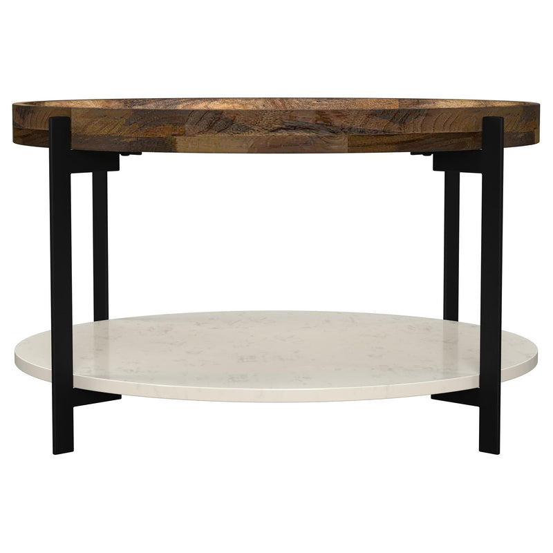 Adhvik Round Wood Top Marble Shelf Coffee Table Natural - 721888