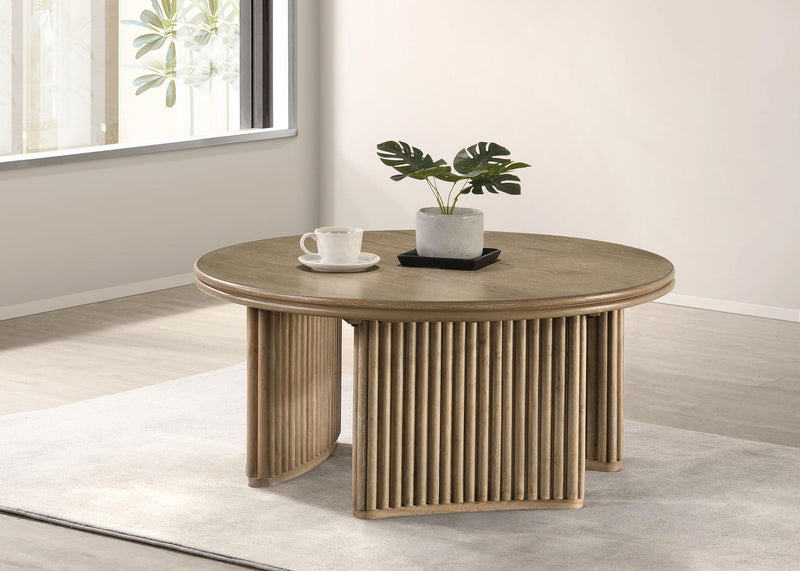 Adina 36-inch Round Wood Coffee Table Distressed Light Brown - 722938