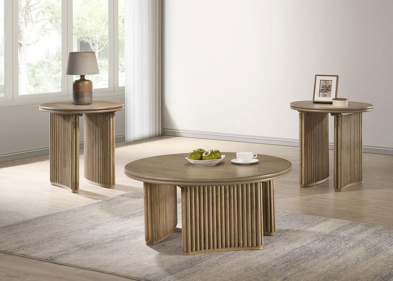 Adina 36-inch Round Wood Coffee Table Distressed Light Brown - 722938