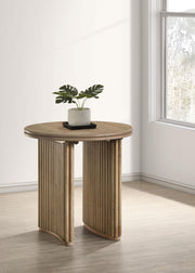 Adina Round Wood Side End Table Distressed Light Brown - 722937