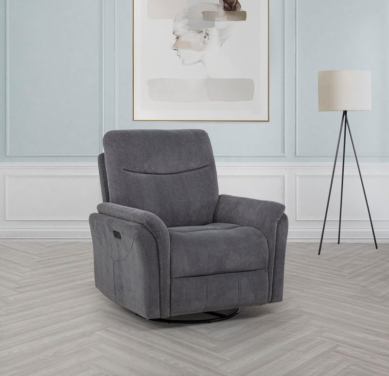 Adler Upholstered Power Swivel Glider Recliner Charcoal Grey - 610443P