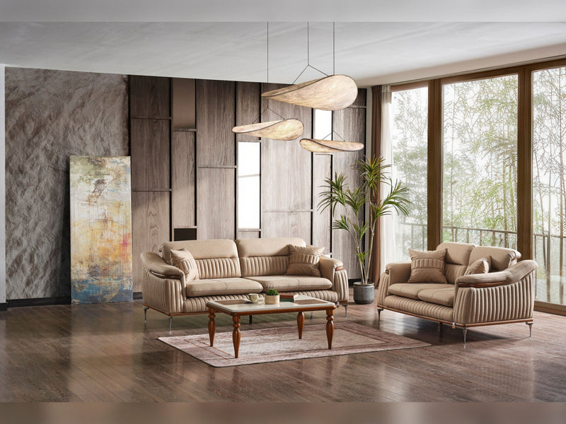 Ahsen 3-pieces (Sofa & Loveseat & Chair) Livingroom Set Beige in Beige - 200-AHS-MODBEIGE-321