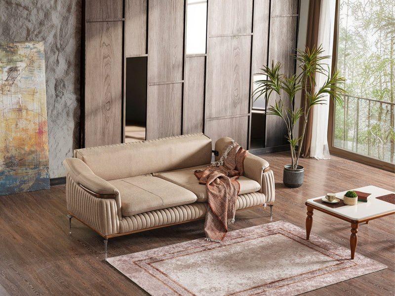 Ahsen 3-pieces (Sofa & Loveseat & Chair) Livingroom Set Beige in Beige - 200-AHS-MODBEIGE-321
