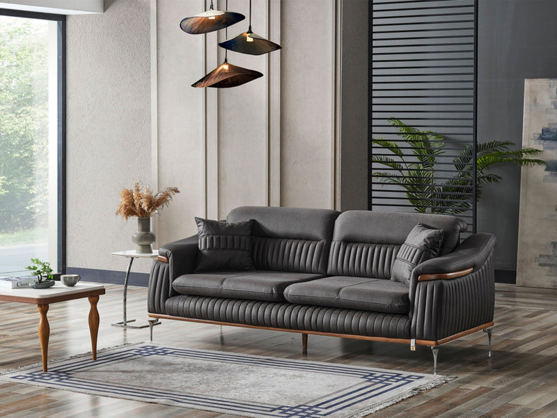 Ahsen 4-pieces (Sofa & Loveseat & 2 Chair) Livingroom Set Dark Grey in Dark Grey - 200-AHS-MODDGRAY-3211